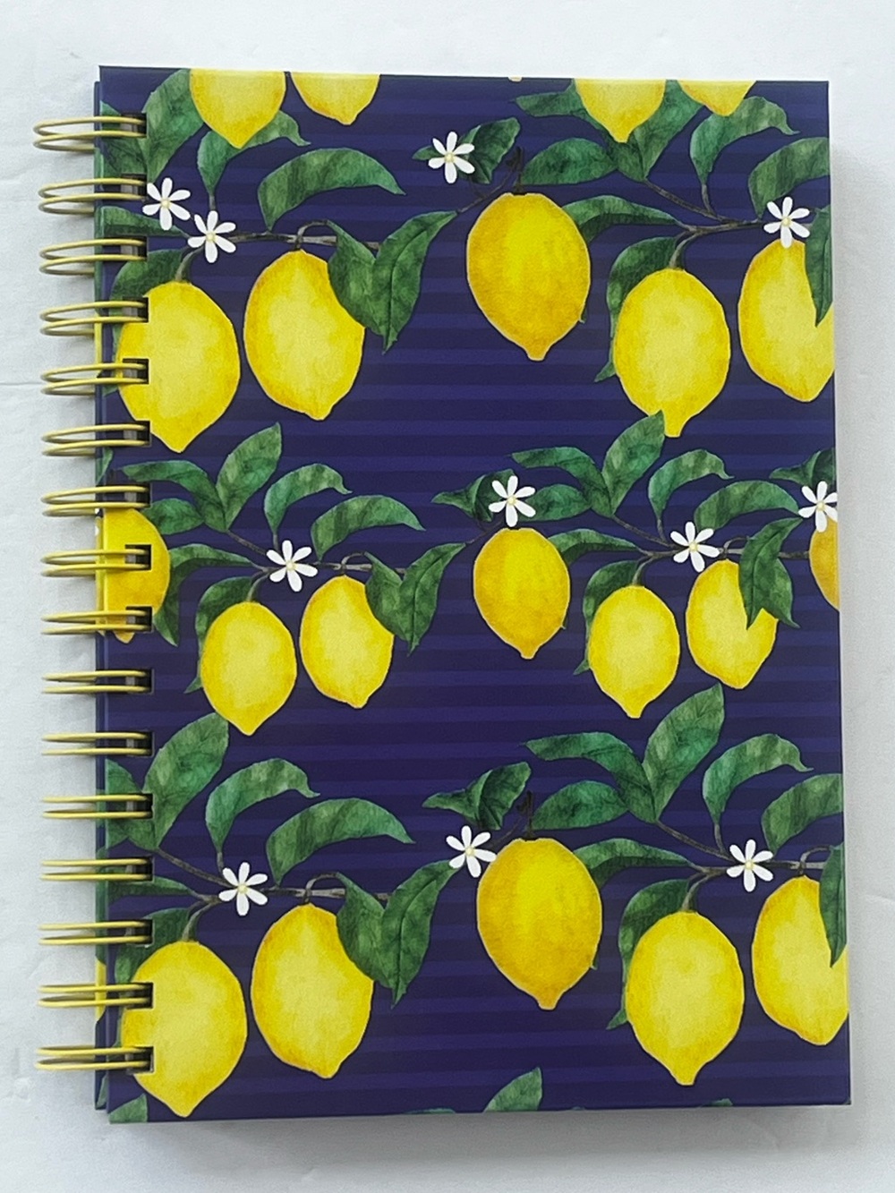 150 Page Spiral Lemon Print Journal/ Notebook — Navy & Yellow